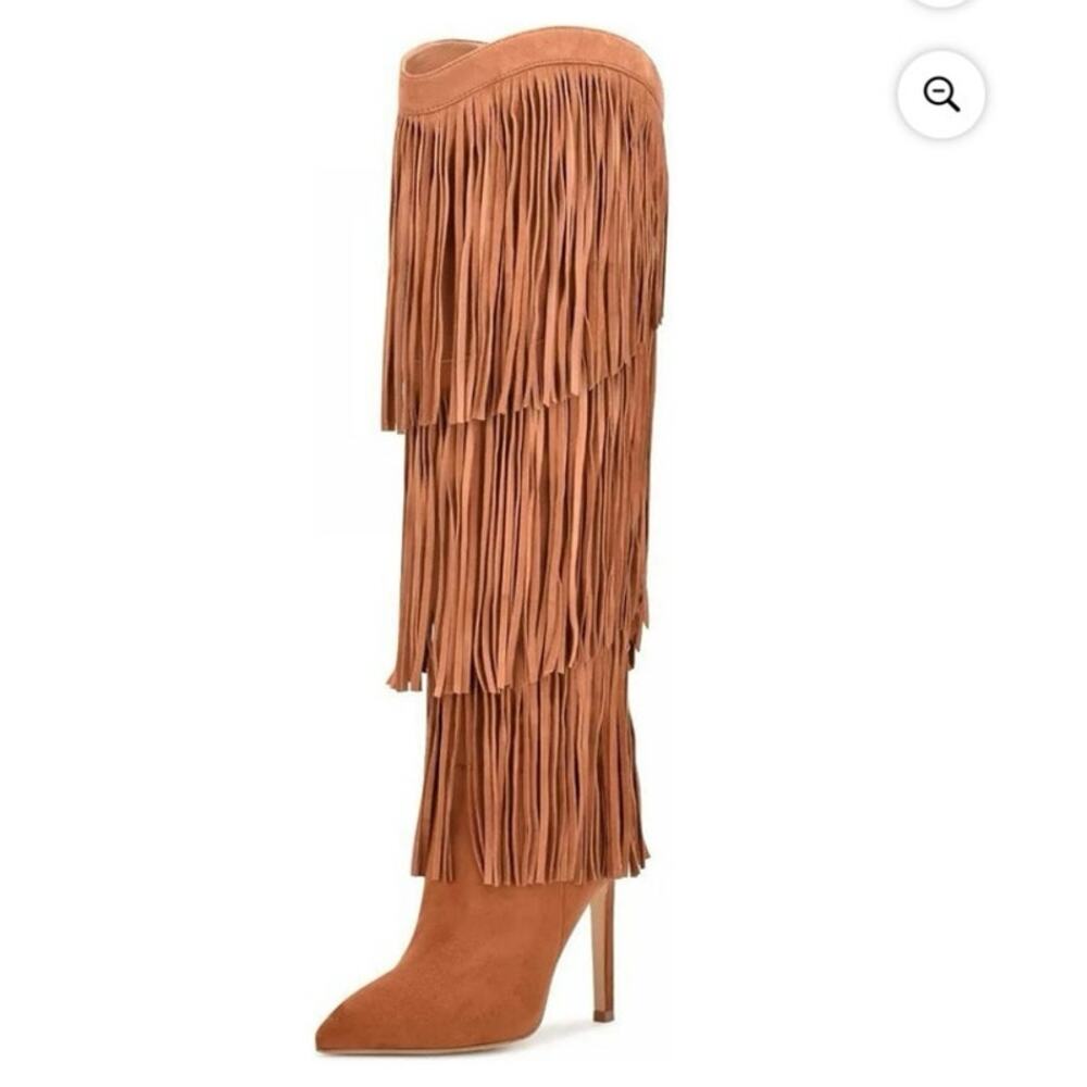 Nine West Tasels High Heel Western Boots Pointed Toe Stiletto Fringe Size 10 M